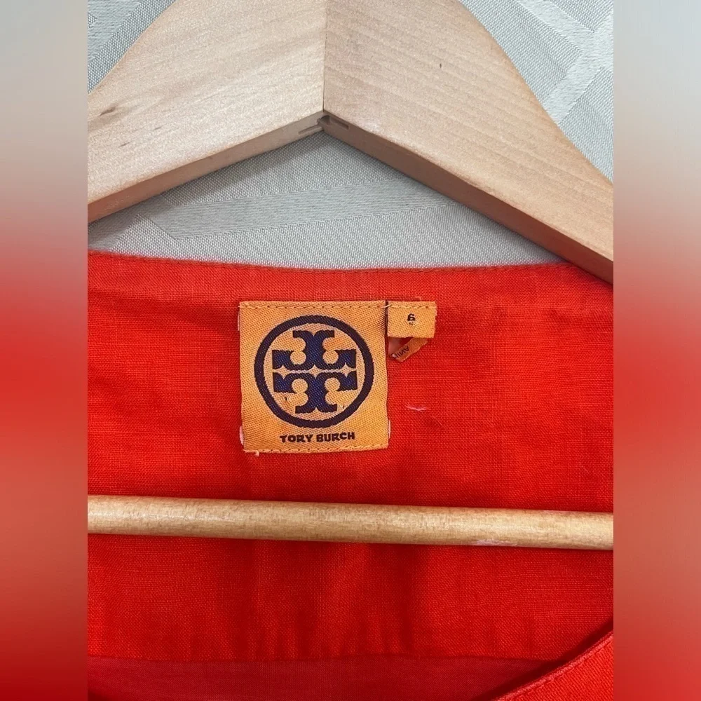 Tory Burch Orange Linen Keyhole Neck Shift Dress Size 6